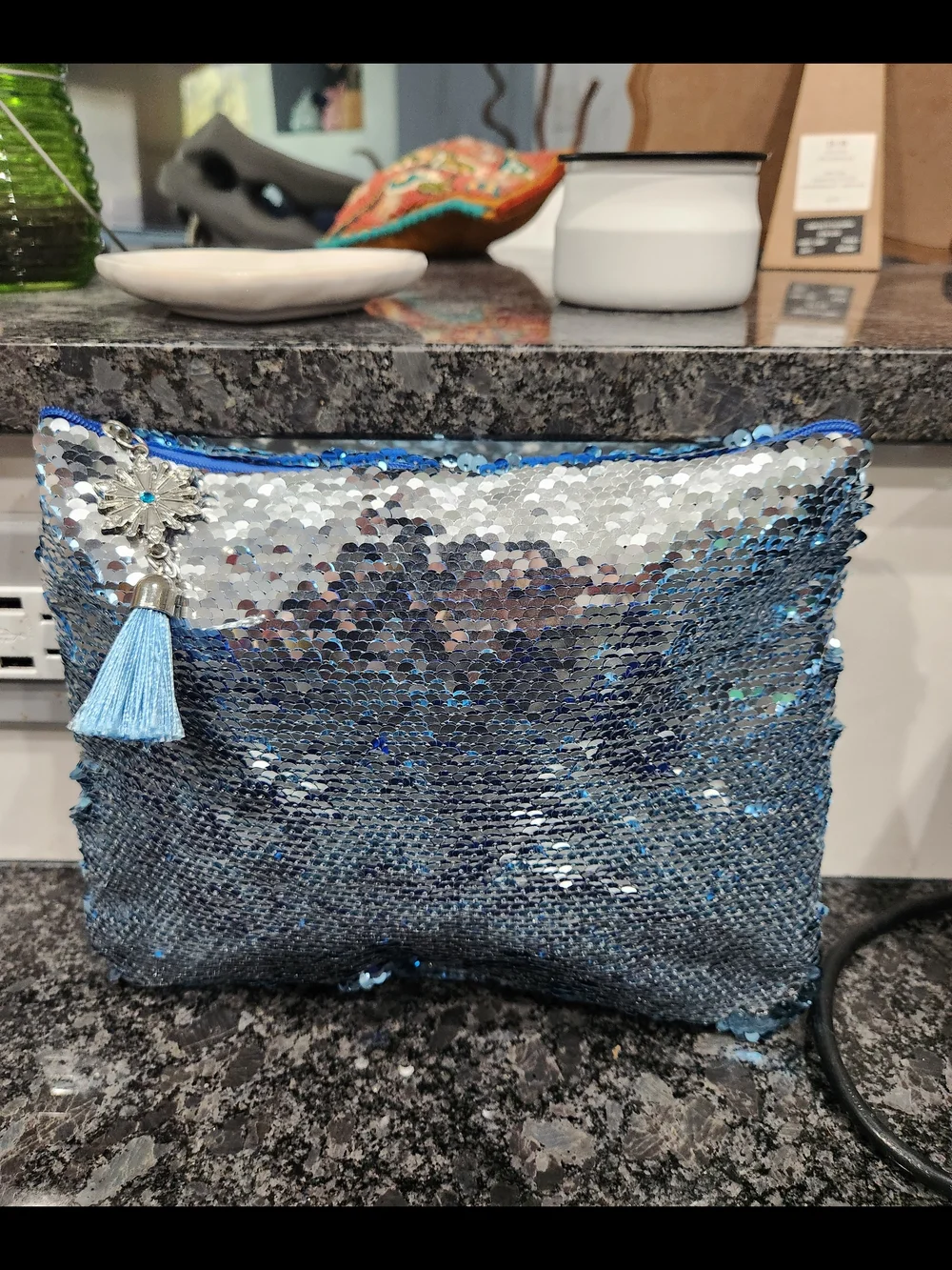 Disney Frozen ll Rever Sequin Cosmetic Pouch in Light and Dark Blue with Tassel